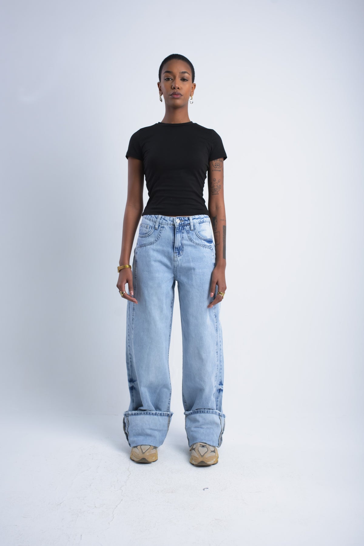 Cuffed Wide-Leg Denim
