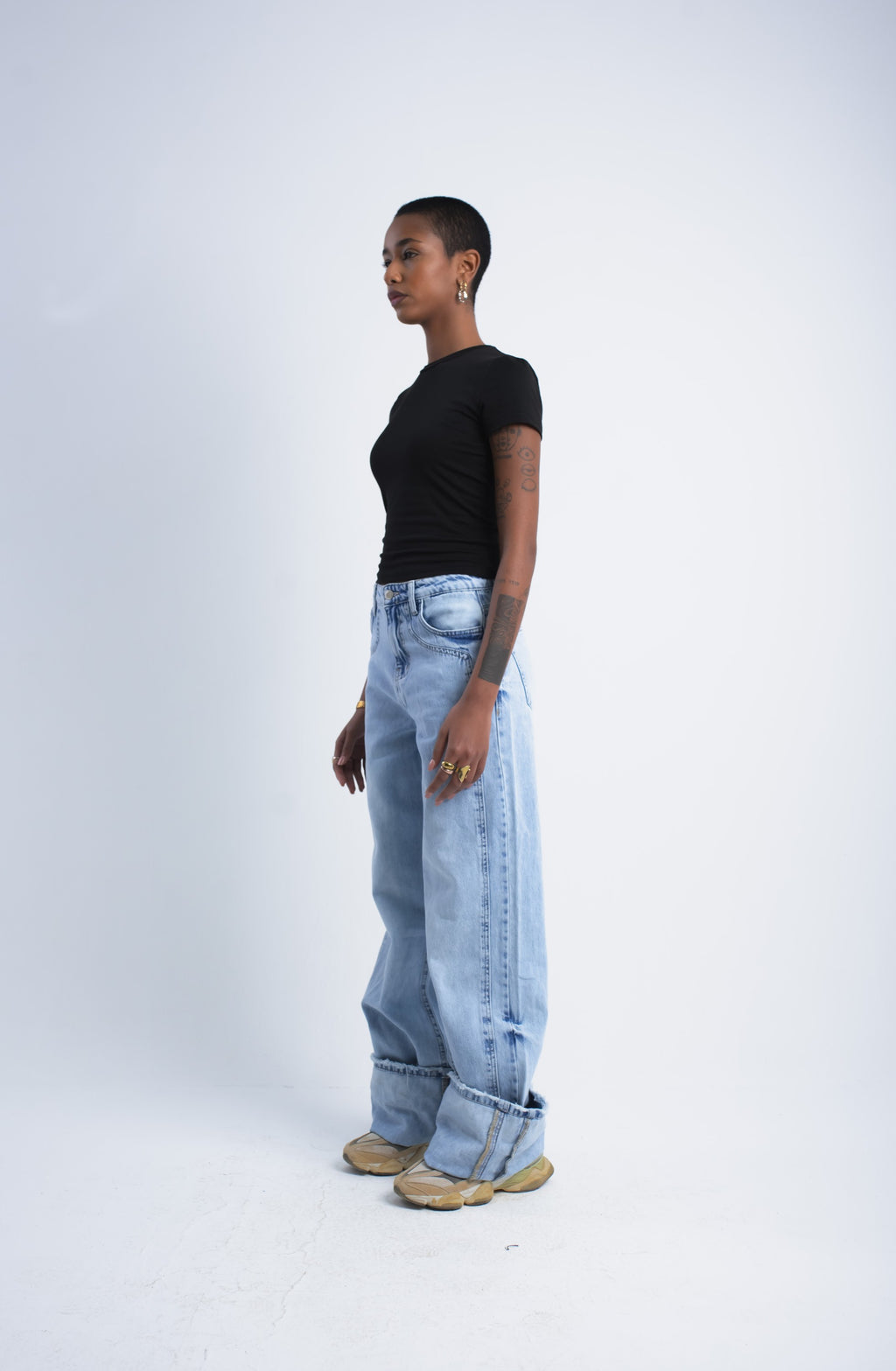 Cuffed Wide-Leg Denim