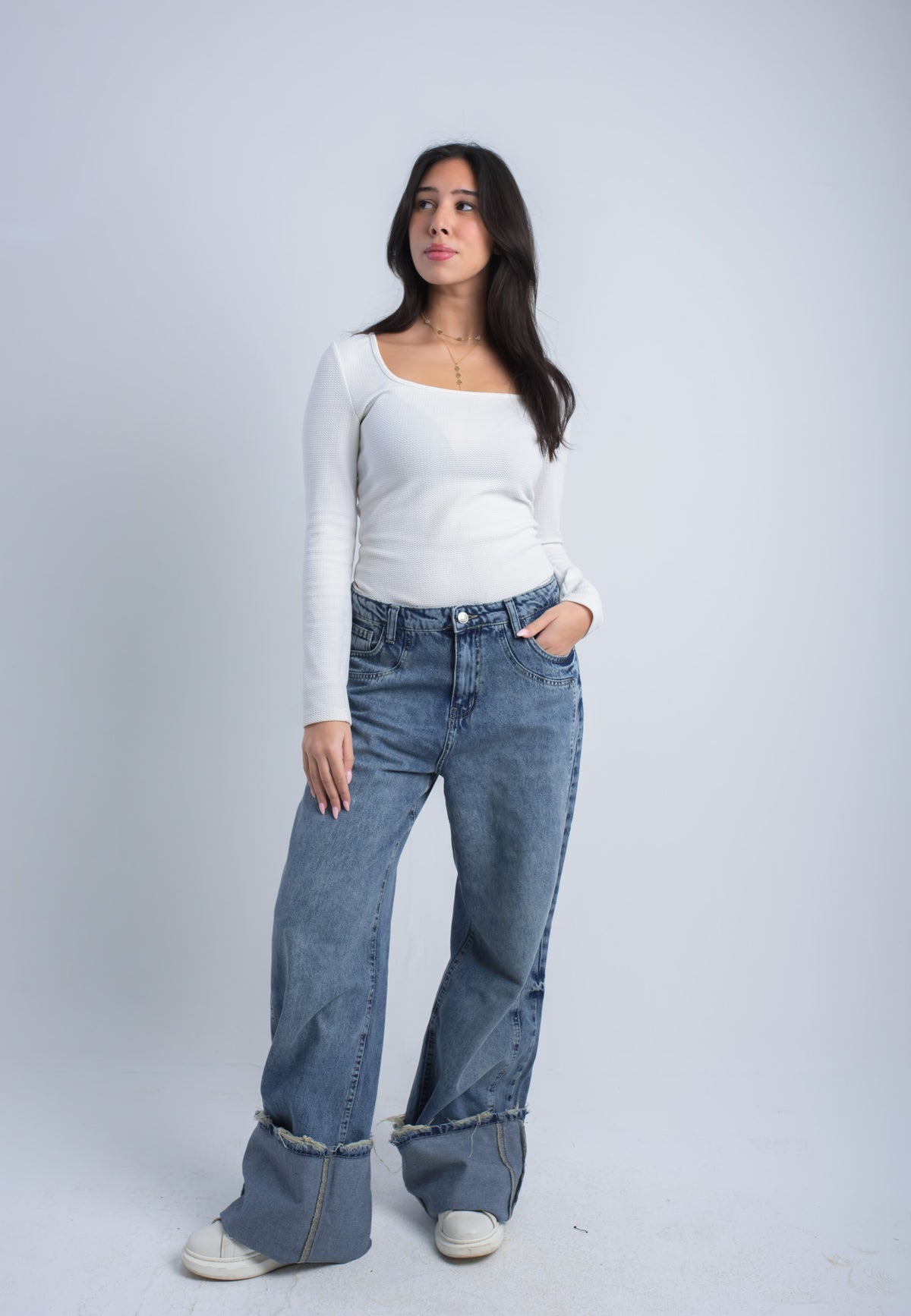Cuffed Wide-Leg Denim