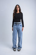 Fold-Over Waist Denim