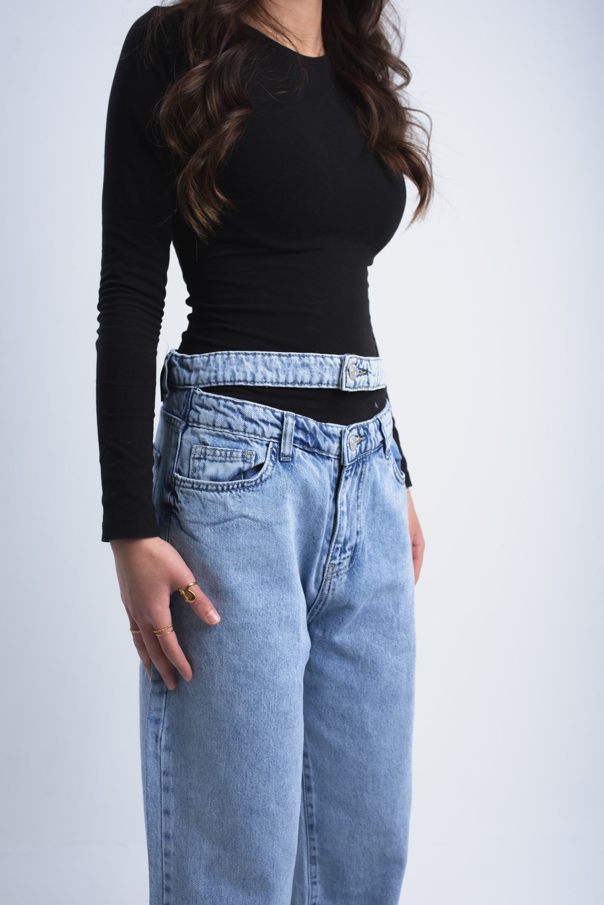 Fold-Over Waist Denim