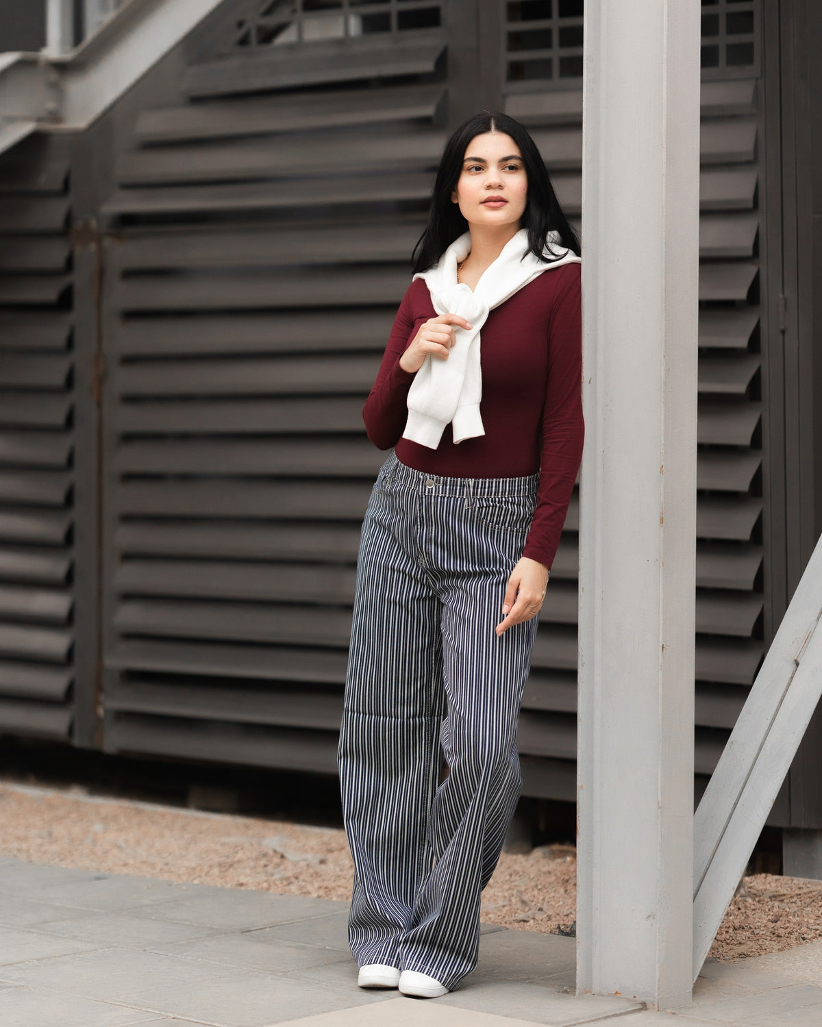 Pinstripe Wide-Leg Pants