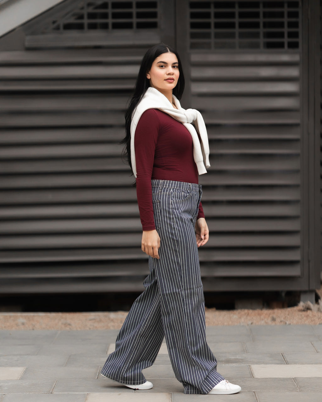 Pinstripe Wide-Leg Pants