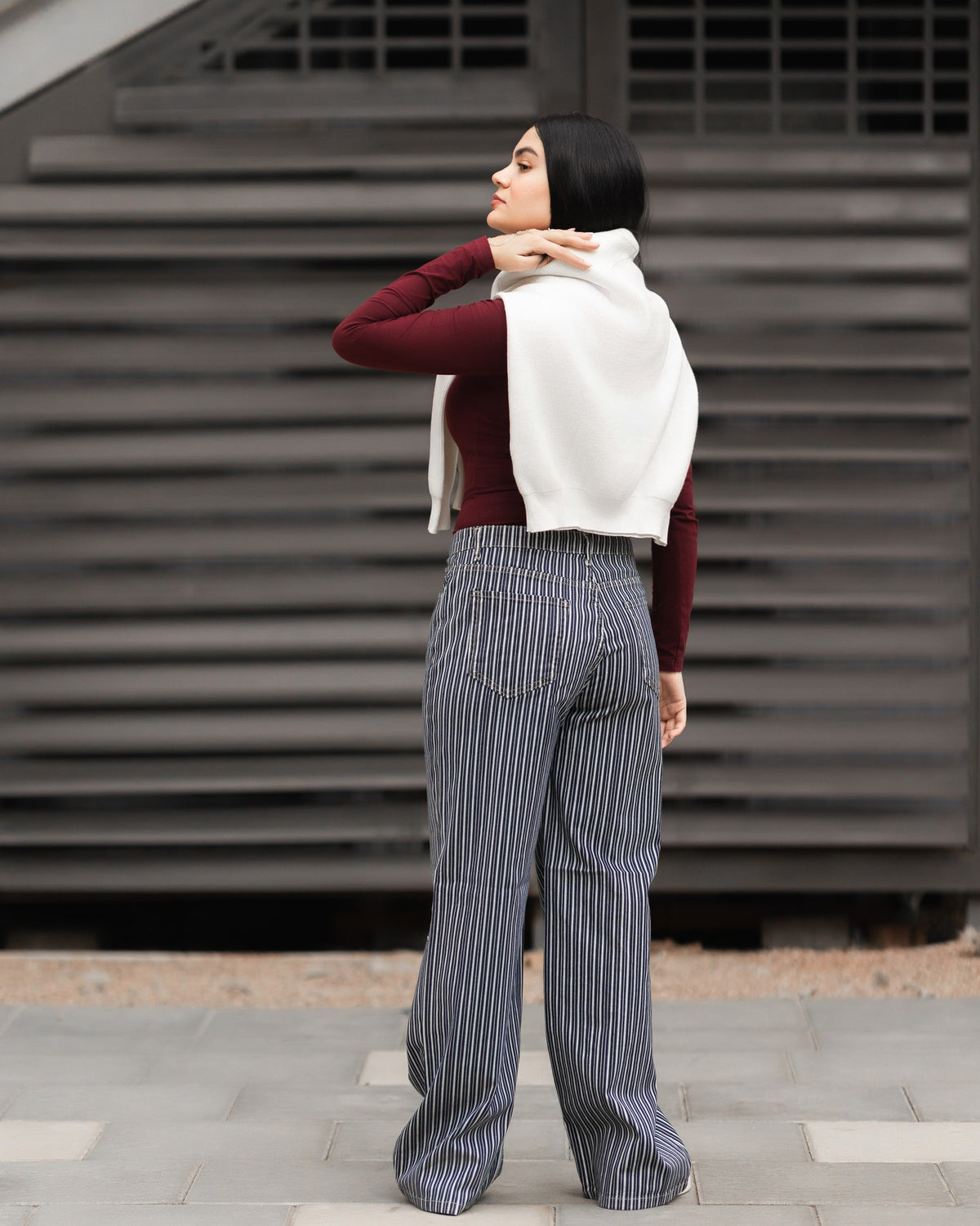 Pinstripe Wide-Leg Pants
