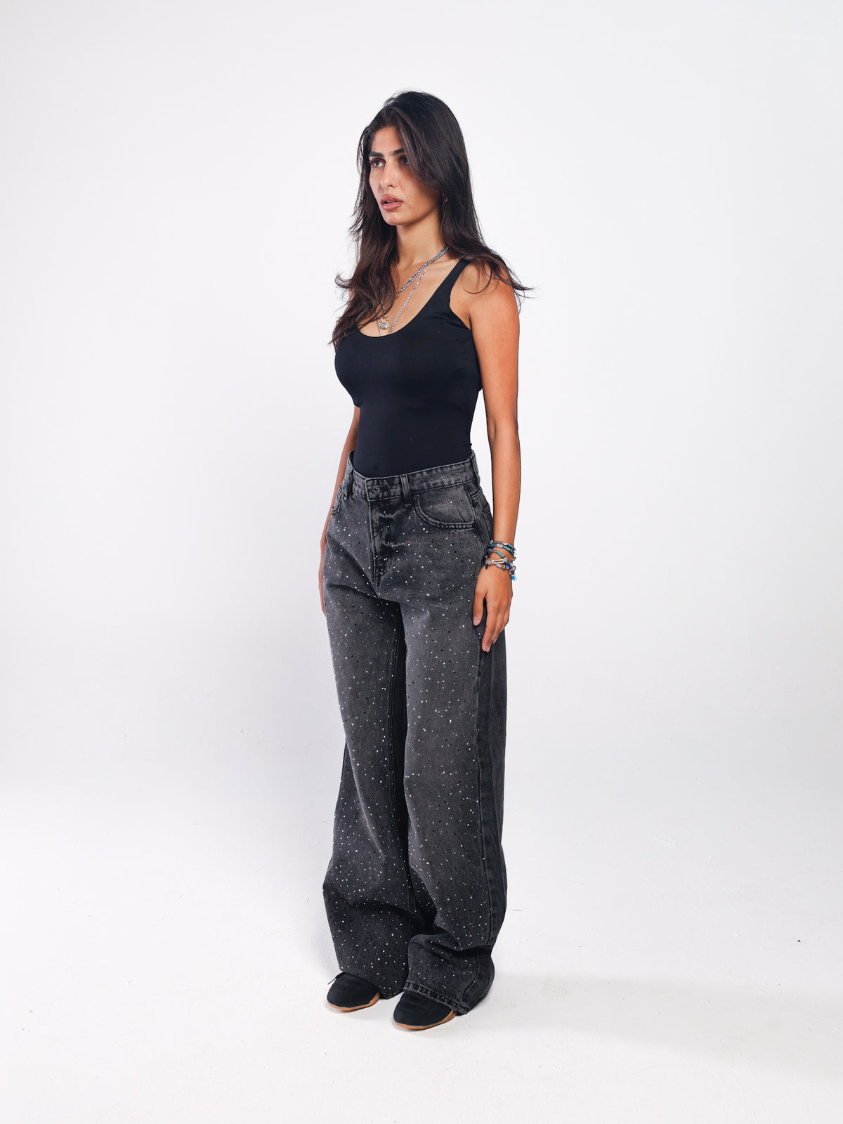 Studded Wide-Leg Denim