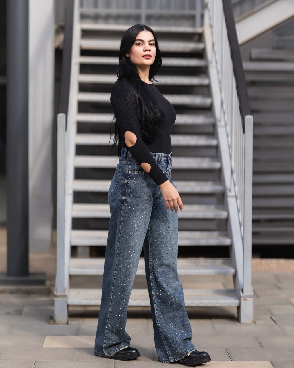 Studded Wide-Leg Denim