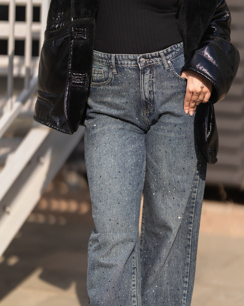 Studded Wide-Leg Denim