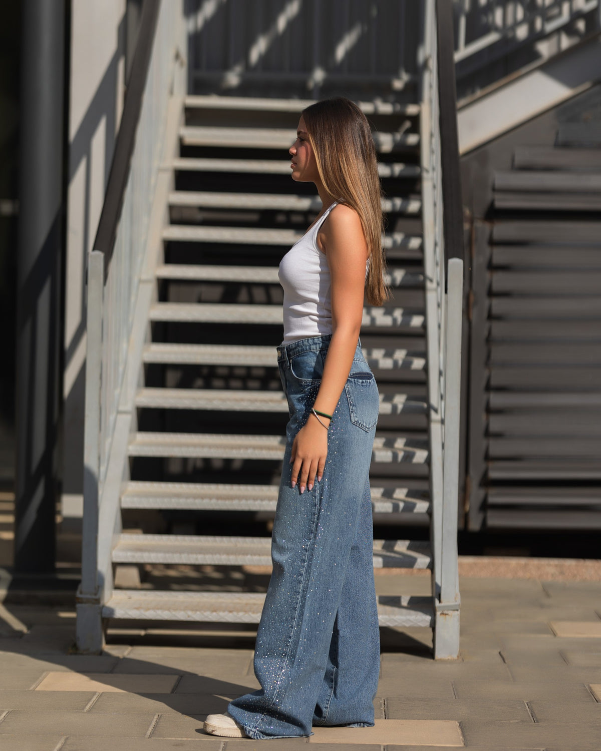 Studded Wide-Leg Denim
