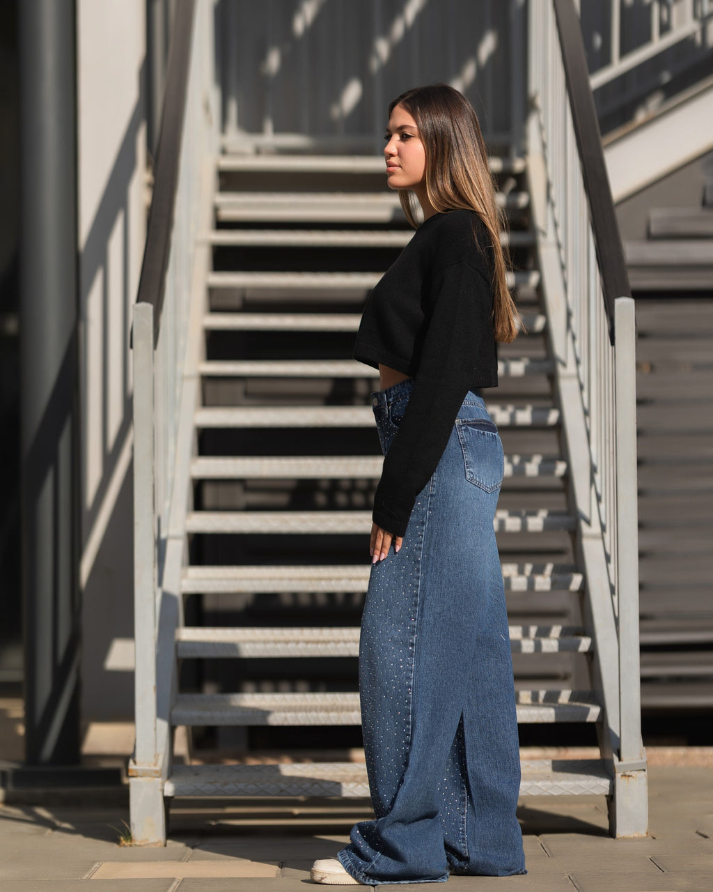 Studded Wide-Leg Denim